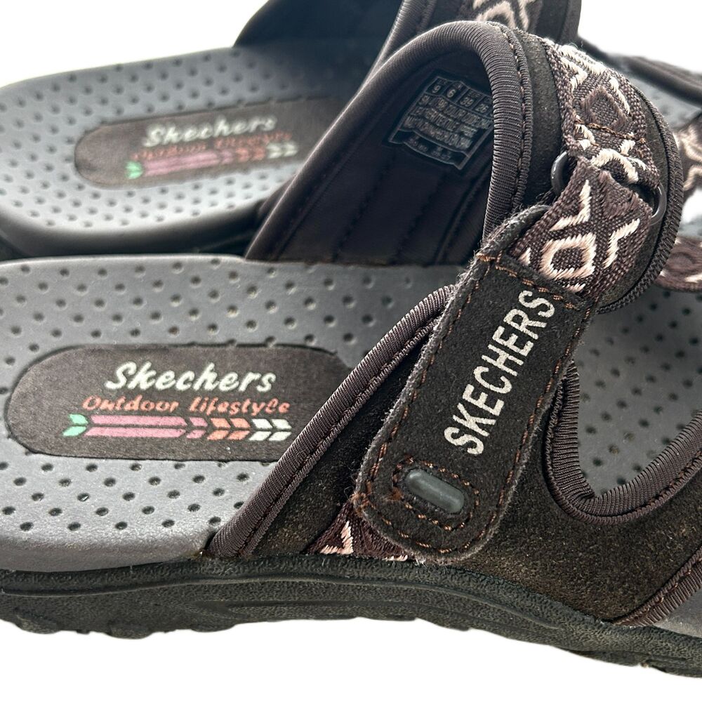 Skechers Sandals Womens 9 Brown Leather Webbing Thong Shoes Slip On Gorpcore - Picture 3 of 8
